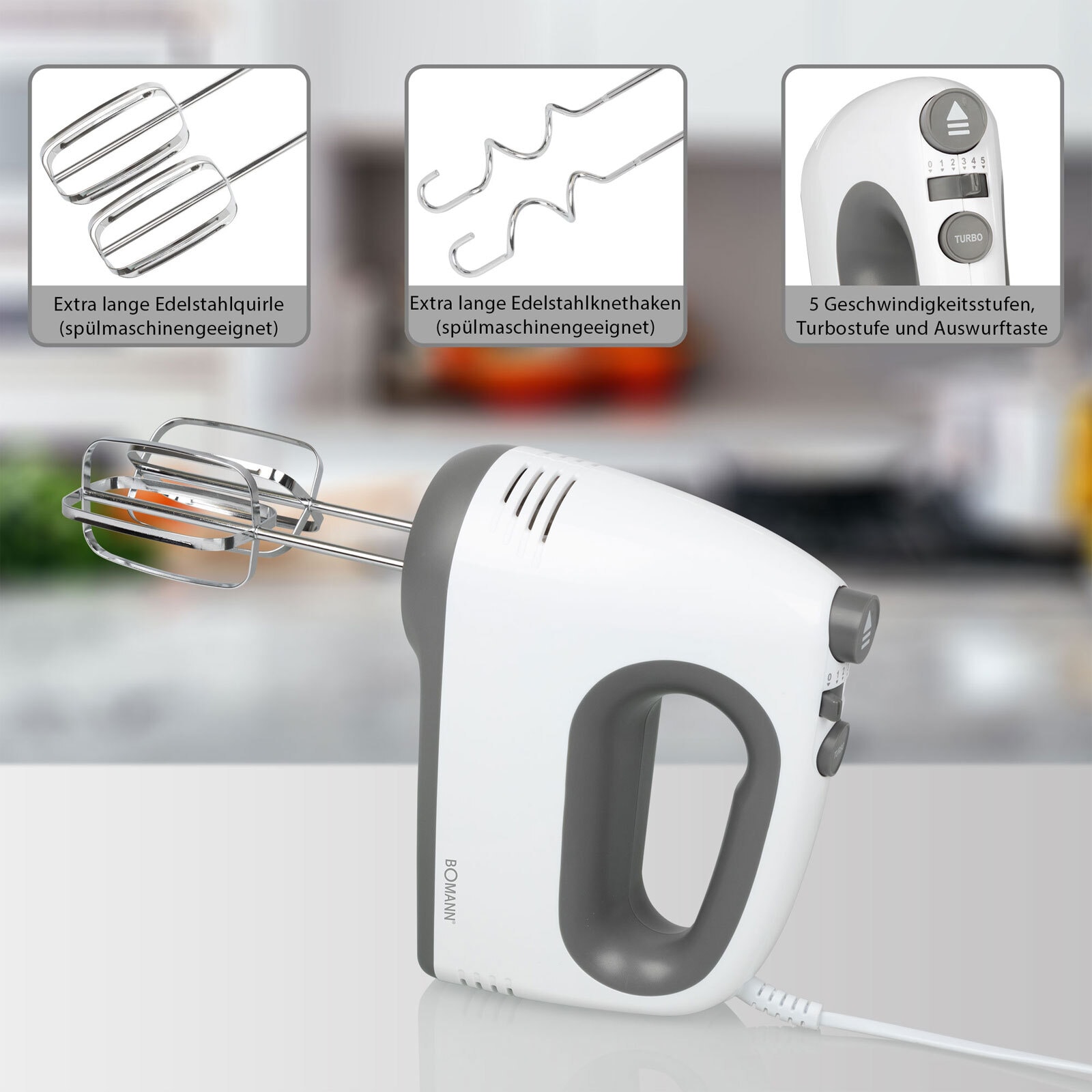 BOMANN Handmixer HM 6054 CB 400 Watt weiß/grau