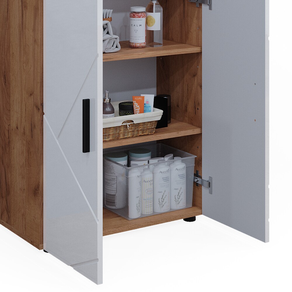Vicco Badschrank Badezimmerkommode Badezimmermöbel Irma Eiche Weiß Hochglanz modern 60x81 cm Badezimmer Schrank Badmöbel 2 Türen 3 Fächer