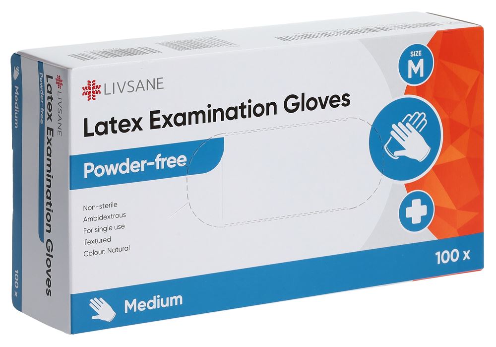 LIVSANE Latex-Untersuchungshandschuhe<br>100 Stück, M, puderfrei