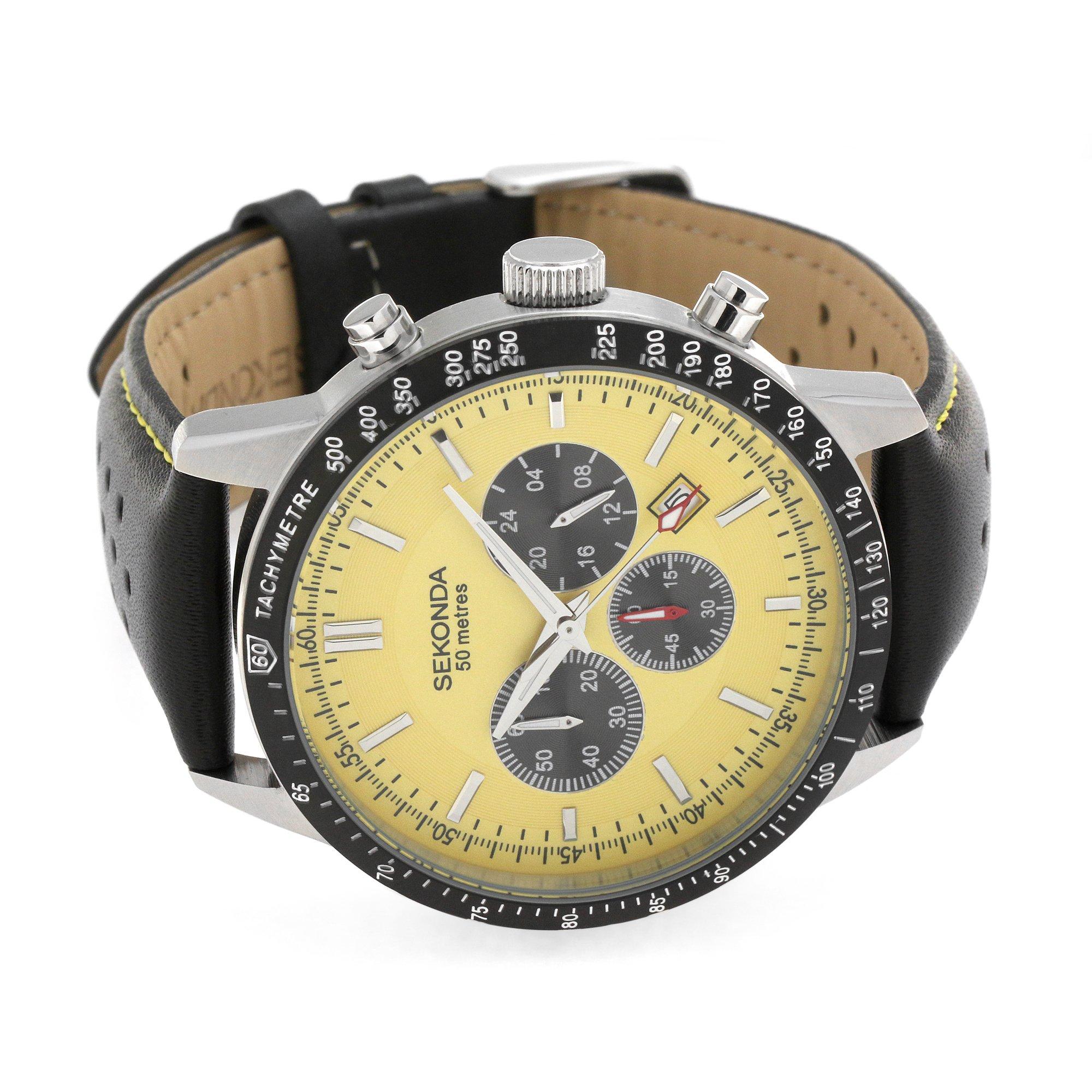 Sekonda Velocity 45mm Silver Watch Round Case Yellow Dial