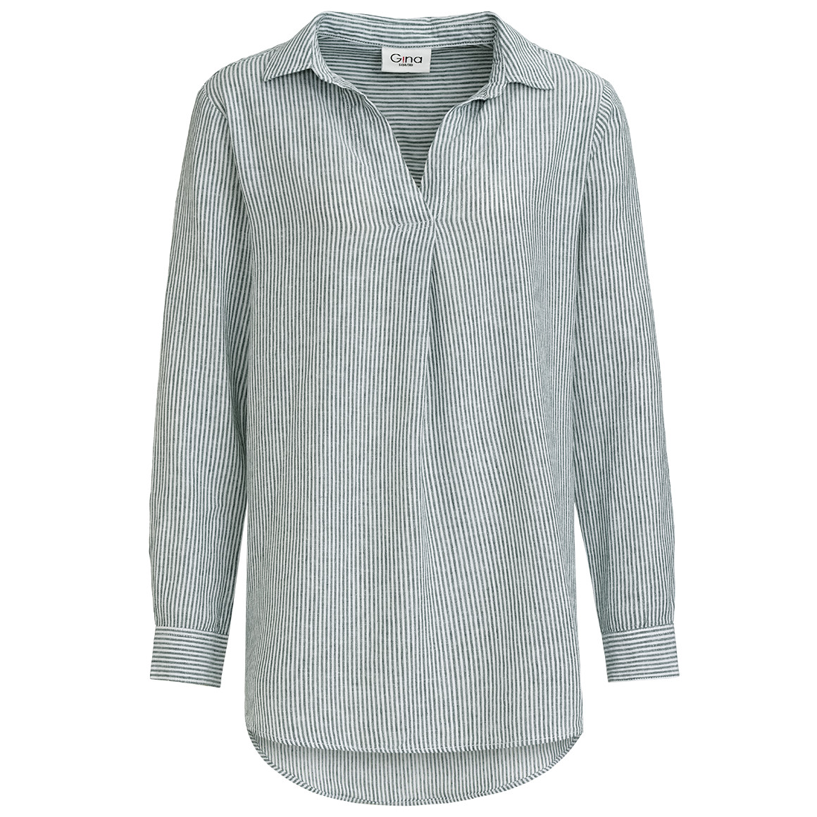 Gina Damen Leinen-Bluse mit V-Ausschnitt weiss / dunkelgrün