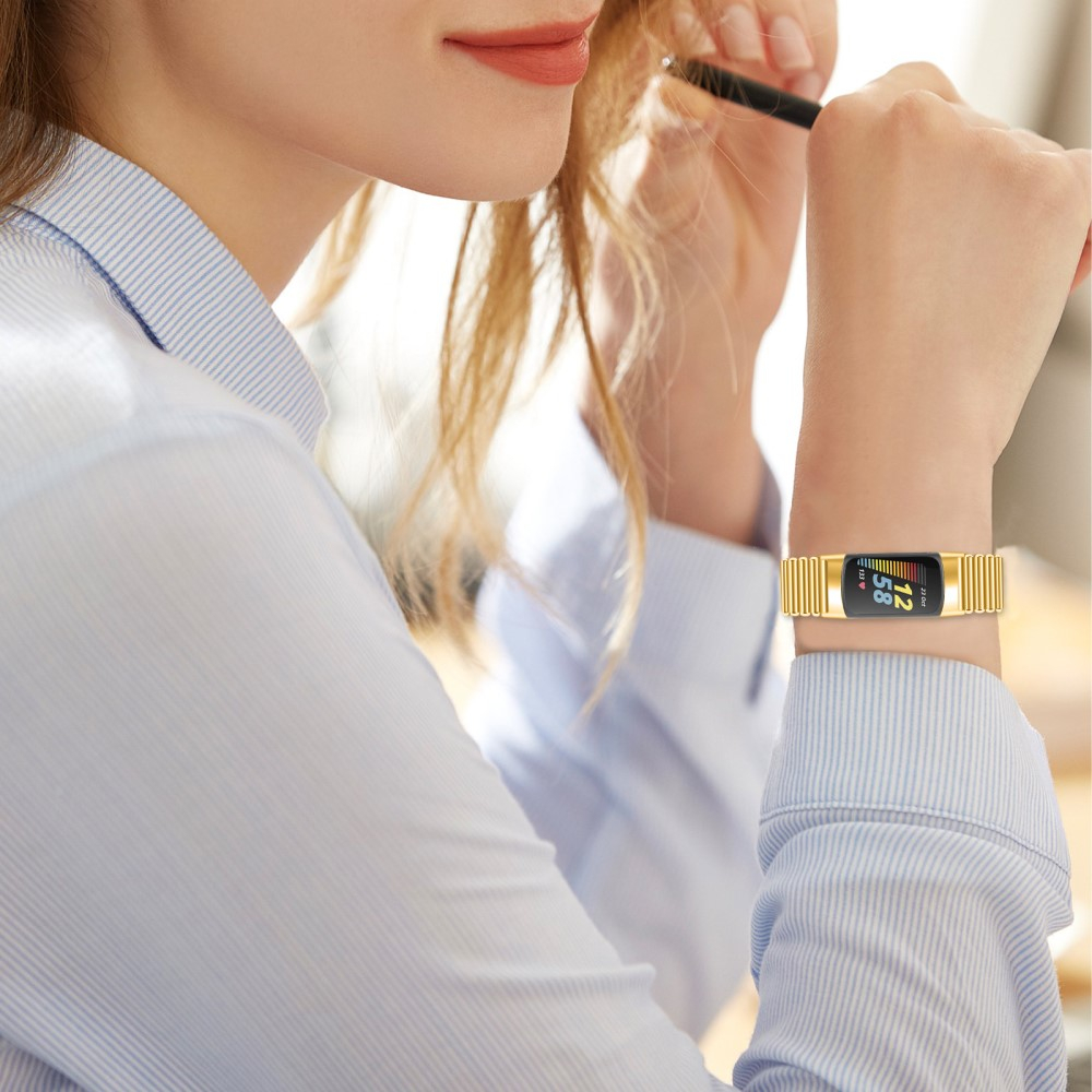 Fitbit Charge 6 / 5 Edelstahl Armband mit Butterfly Verschluss (Gelenkumfang: 165-250mm) - Gold