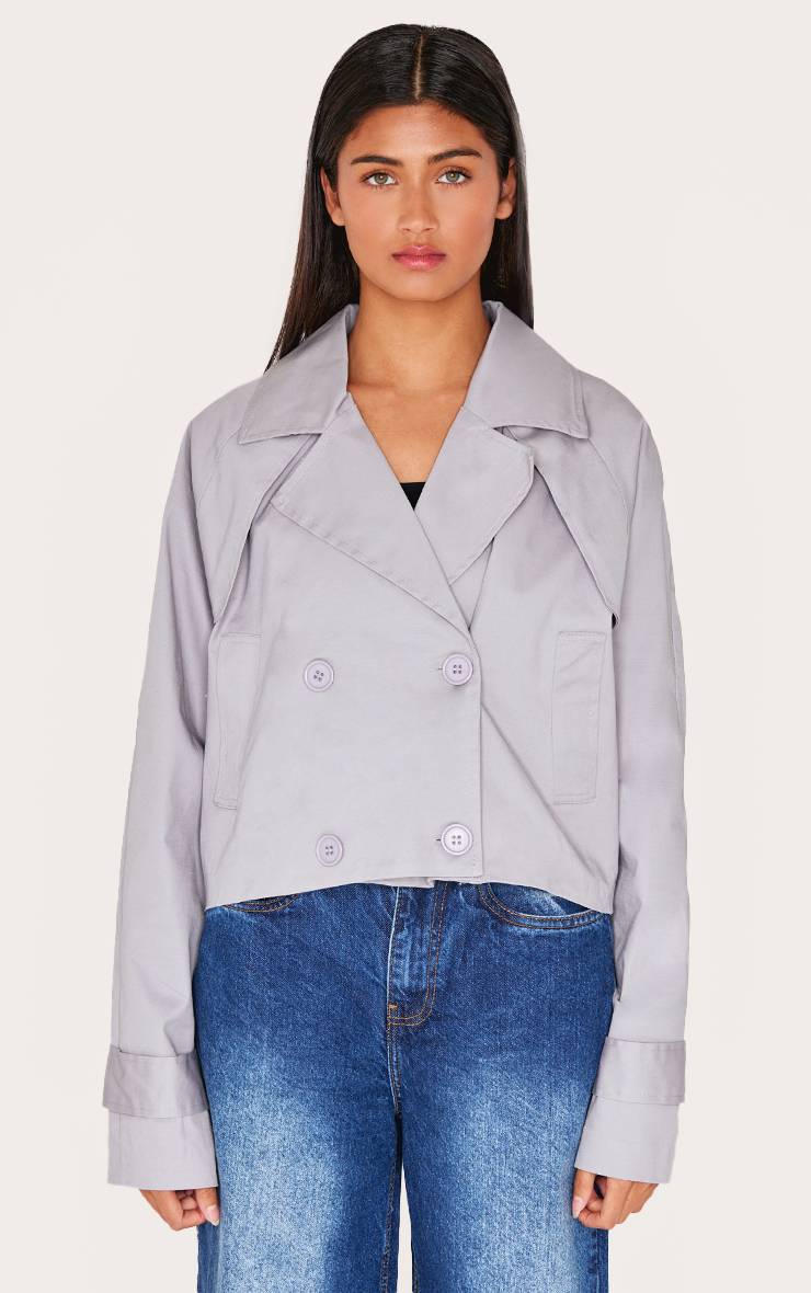 Gris Trench-coat Court Avec Détail De Patte De Tempête