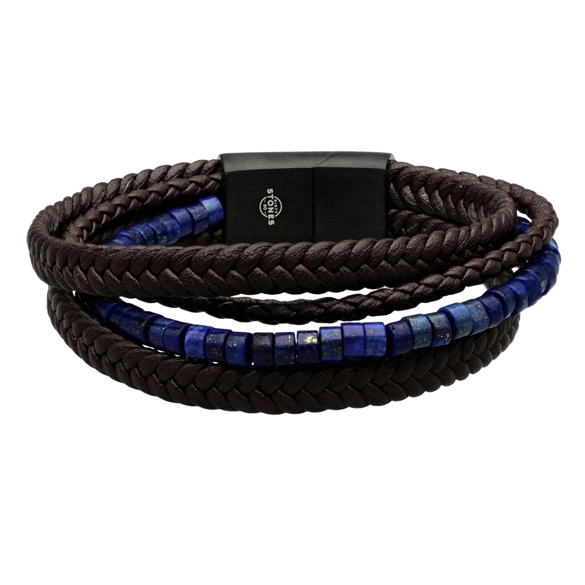 Bracelet Cuir Noir Tressé Avec Perle De Heishi Lapis-Medium-18cm
