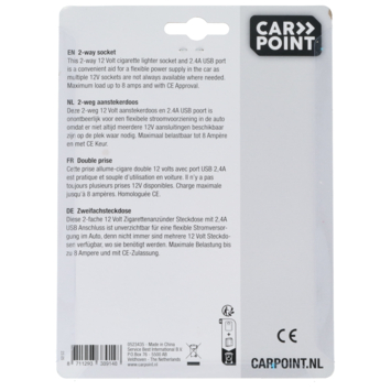 Carpoint 2-weg 12V stekkerdoos 2x12V en 1X USB