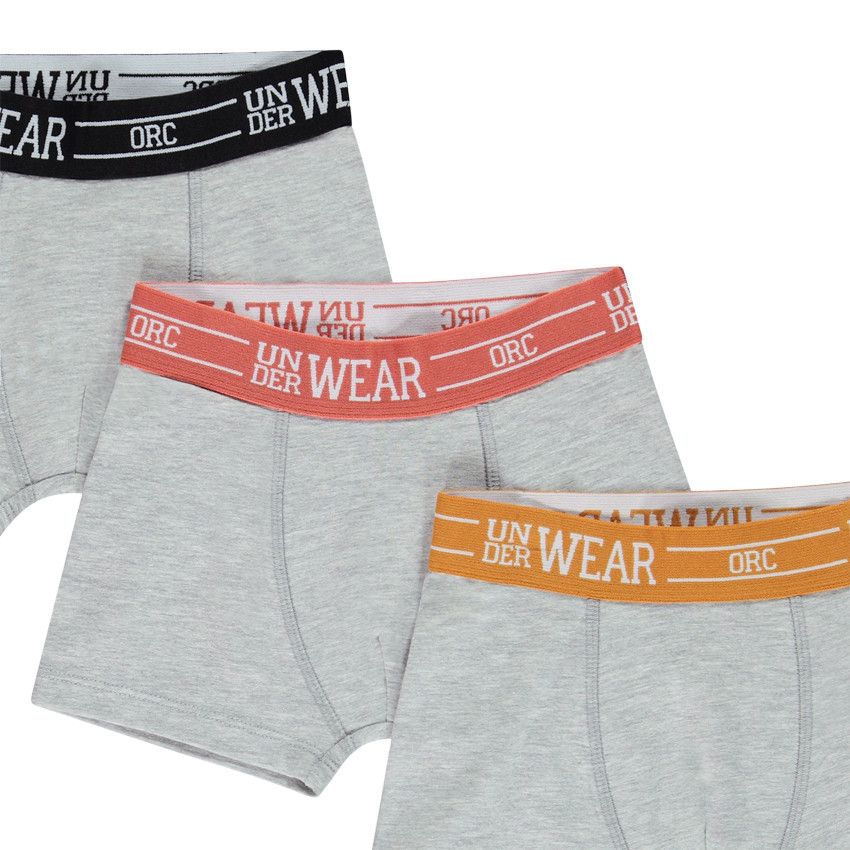 Lot de 5 boxers unis avec élastiques colorés pour garçon - Gris chiné