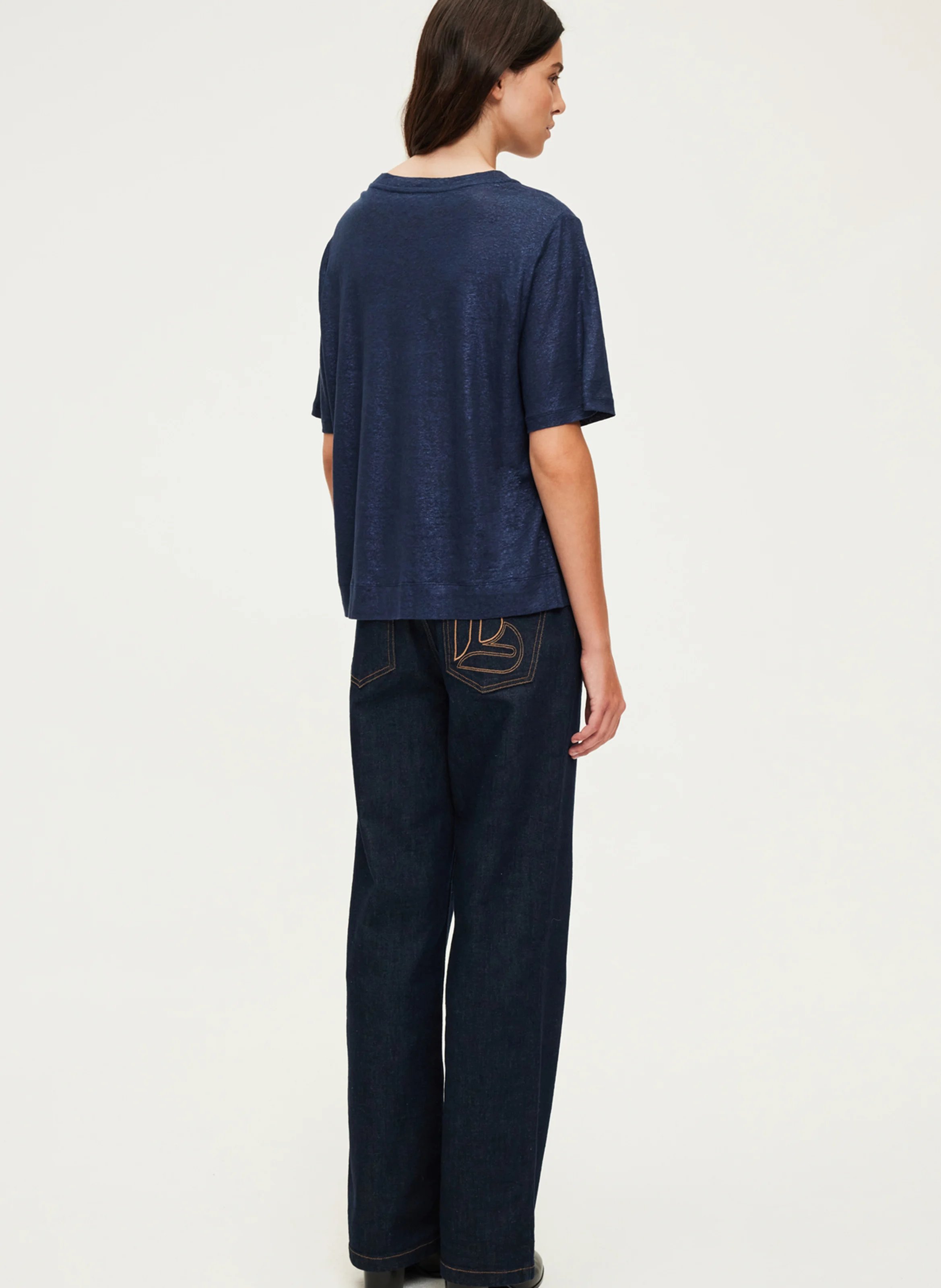 AMINA - Tee-shirt manches courtes en lin | Bleu