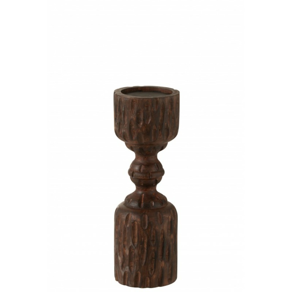 Bougeoir pilier en bois de manguier marron 10x10x30cm