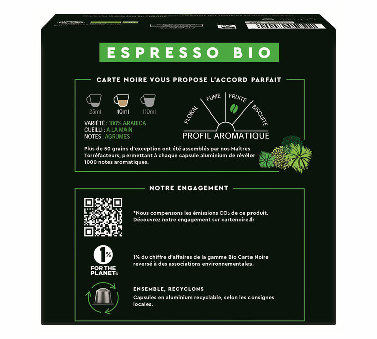 60 Capsules compatibles Nespresso® - Espresso BIO - CARTE NOIRE