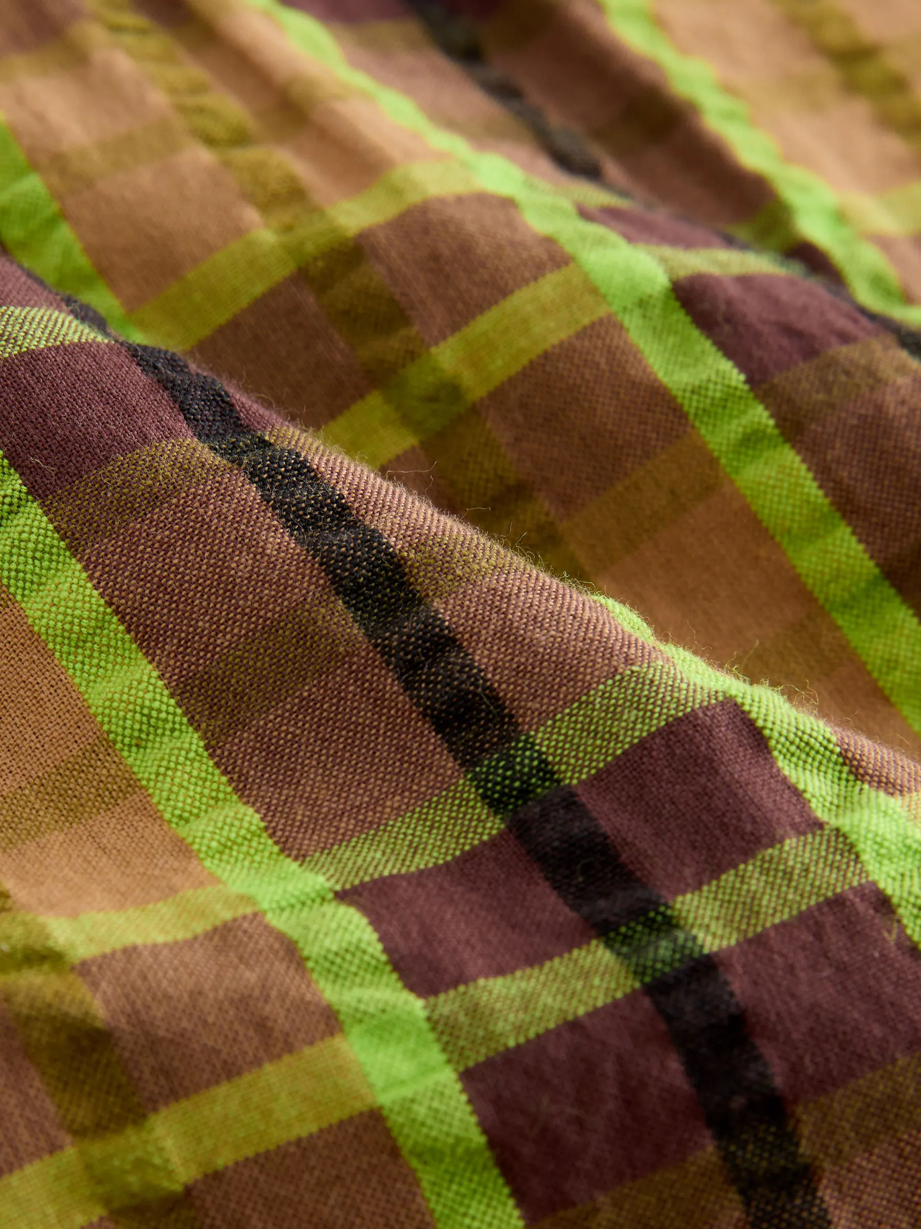 Chocolate/Lime Check - Frill Collar Long Sleeve Dress (3mths-8yrs)