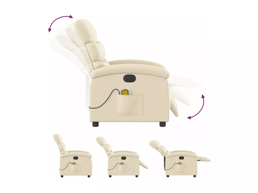 Fauteuil inclinable massant électrique crème tissu