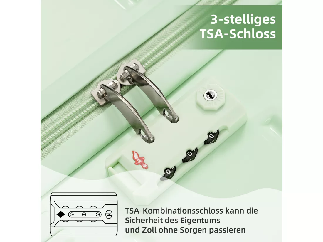 Bagage à main de 3 pièces20&24&28 pouces - en matériau ABS+PC - doubles roues pivotantes à 360° et Serrure TSA-vert