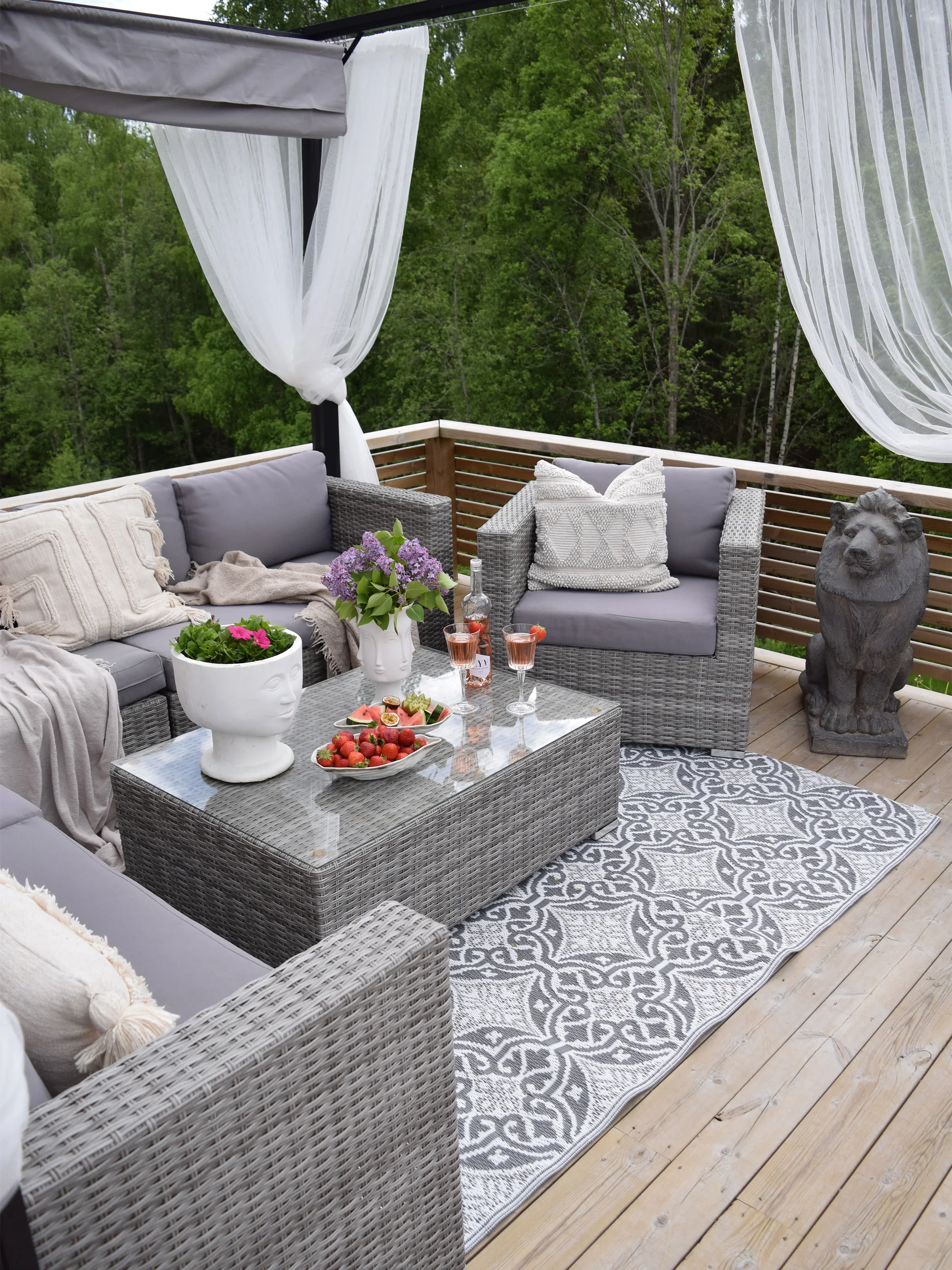 Loungeset met tafel 8-zits XXL rechtszijdig modulair PE rotan Grijs