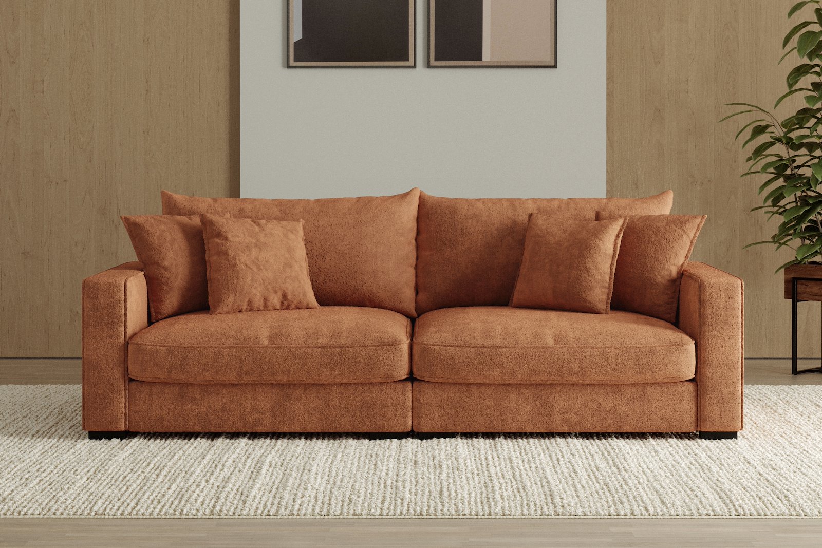 Rossi 3-seter sofa Tekstil Genesis 9 Deep Terra, arm B med sorte ben. Std. Komfort.