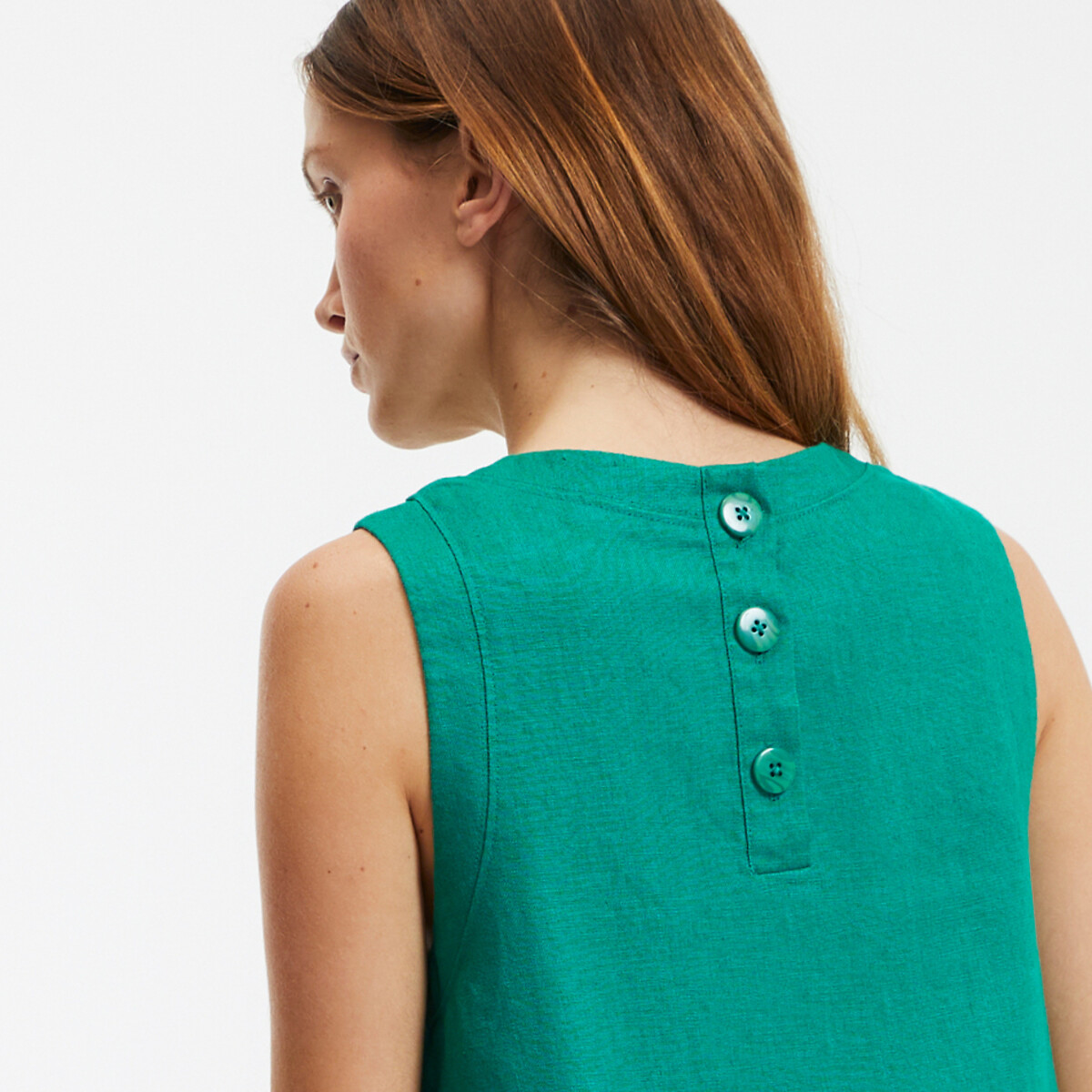 COLEÇÃO LA REDOUTE<br>Vestido curto de linho com modelagem evasê e sem mangas