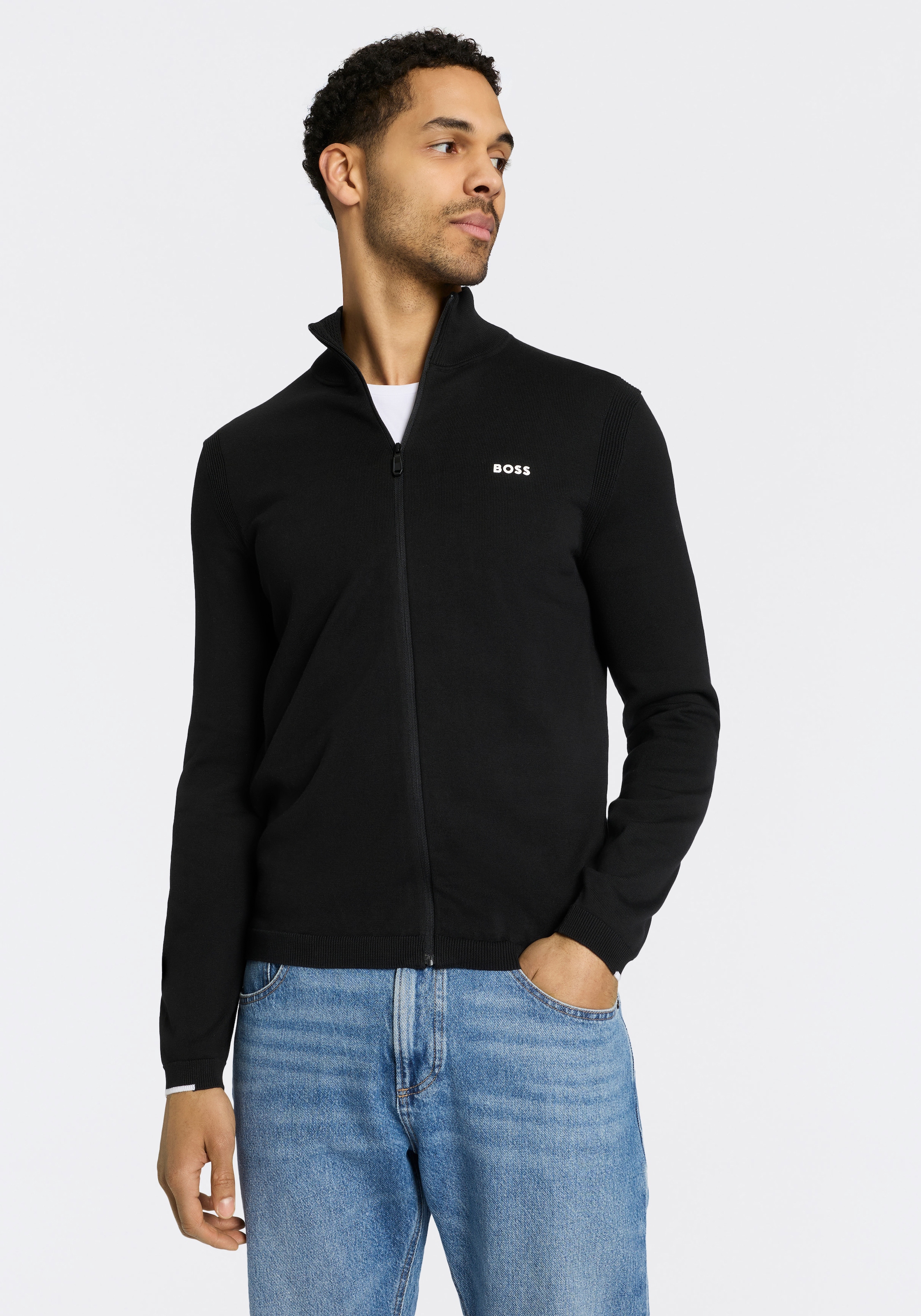 BOSS GREEN Strickjacke »Ever-X« mit Stehkragen, regular fit