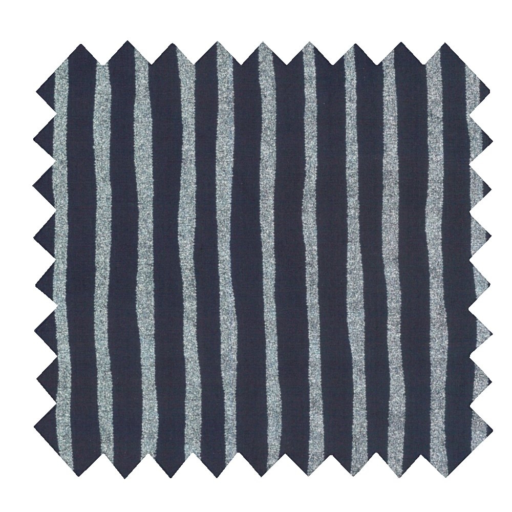 Tissu Coton Au Mètre Rayé Argent Marine