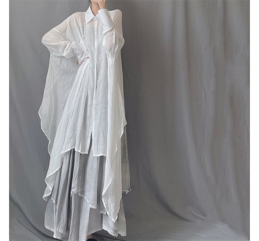 Brigitte - Asymmetrische maxi-jurk met lange mouwen