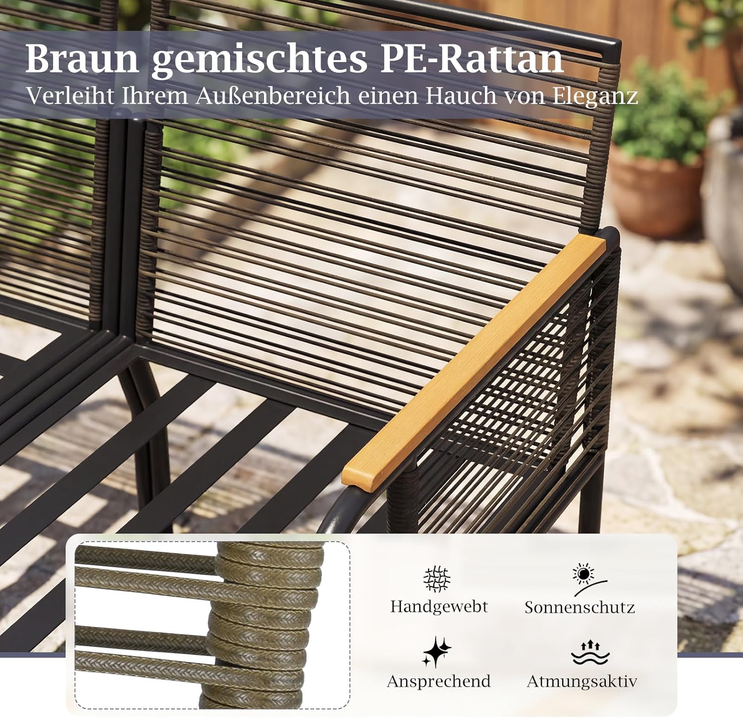 COSTWAY Lounge Möbel Outdoor, Polyrattan Gartenlounge mit Tisch und Kissen, Gartenmöbel Set, Balkonmöbel, Terrassenmöbel, 3-teilige Sitzgruppe, Sitzgarnitur für Garten, Terrasse, Balkon