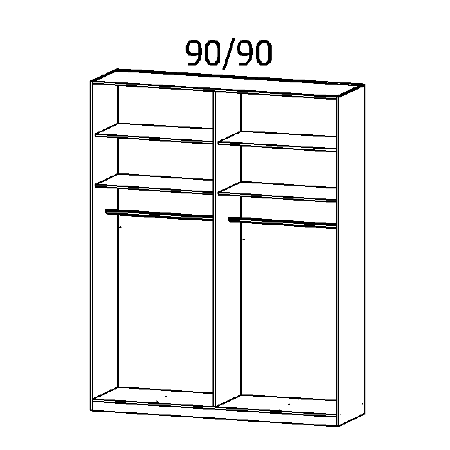 Drehtürenschrank - seidengrau - Glasfronten - 4-türig - 181x229 cm