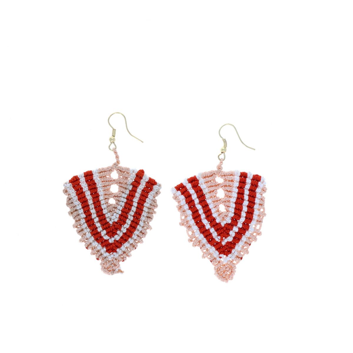 Boucles d'oreilles tissées nude rayée rouge et blanc  Maison Suzanne