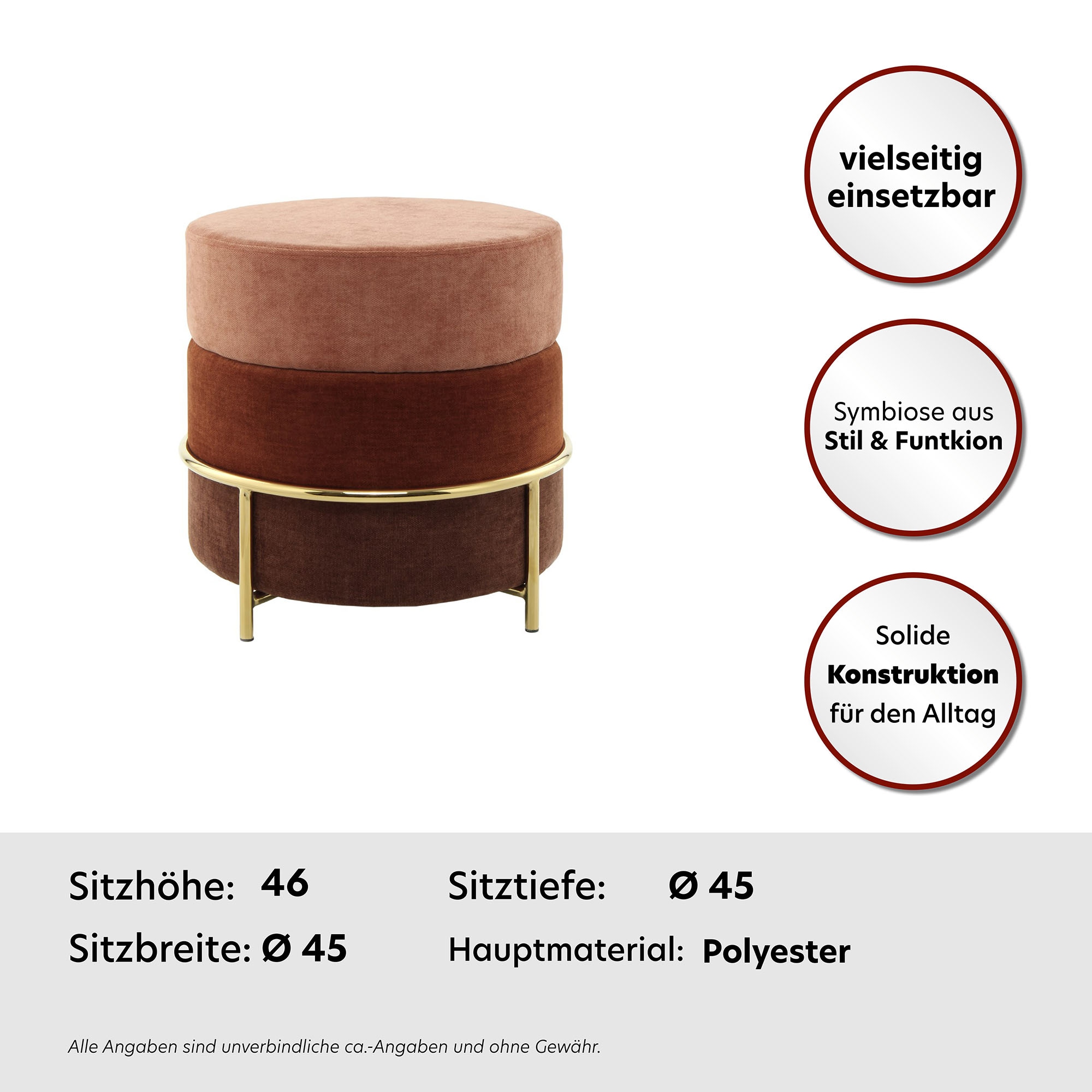 Kayoom Sitzhocker »Hocker Matilda 225, Komfortable runde Form, Gemütlicher Design-Hocker« 1 Stk. tlg. samtweich, elegant, gepolstert, grosse Sitzfläche