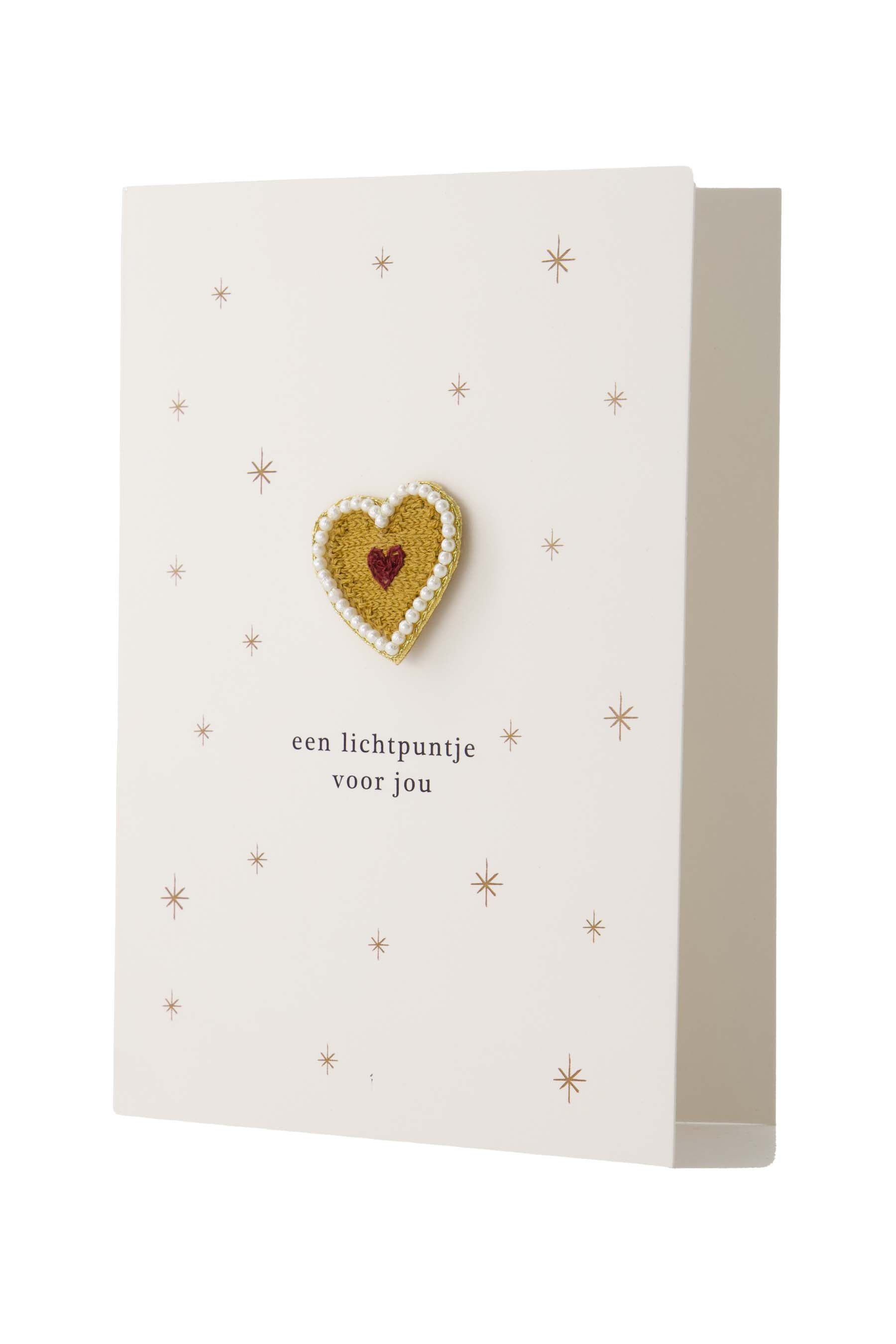 wenskaart broche hartje sterren wit/goud