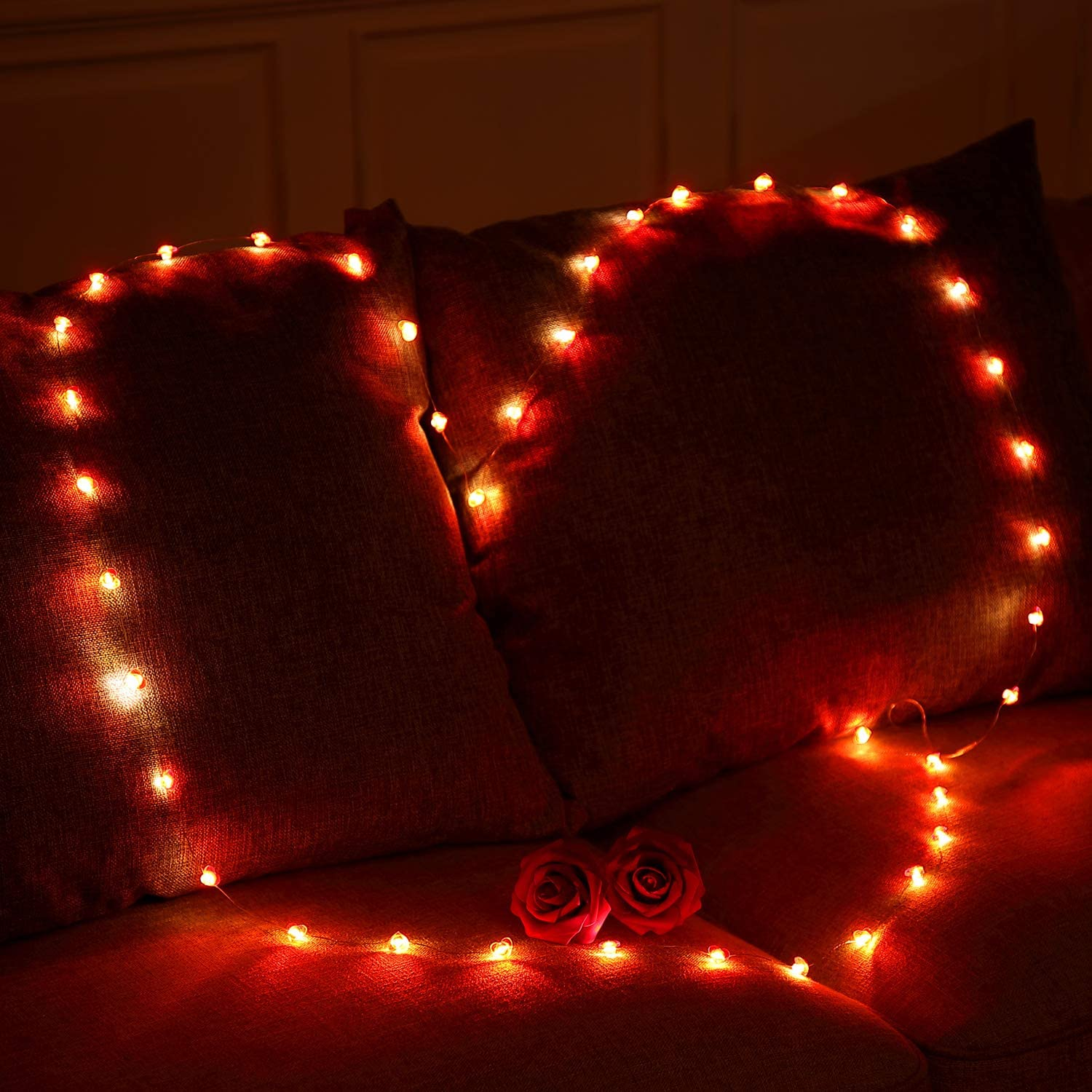 (2m) 20 LED's Romantische Party Deko Lichterkette Herz Beleuchtung für Hochzeit / Valentinstag / Muttertag (Batteriebetrieben) - Rot