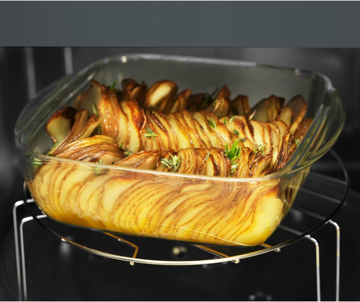 AEG Mikrowelle mit Grill MFB2111DB – freistehend, 21L, 800W Mikrowellenleistung, 1000W Quarzgrill, 5 Leistungsstufen, Edelstahl-Innenraum, Schwarz, Drehteller Ø 27cm