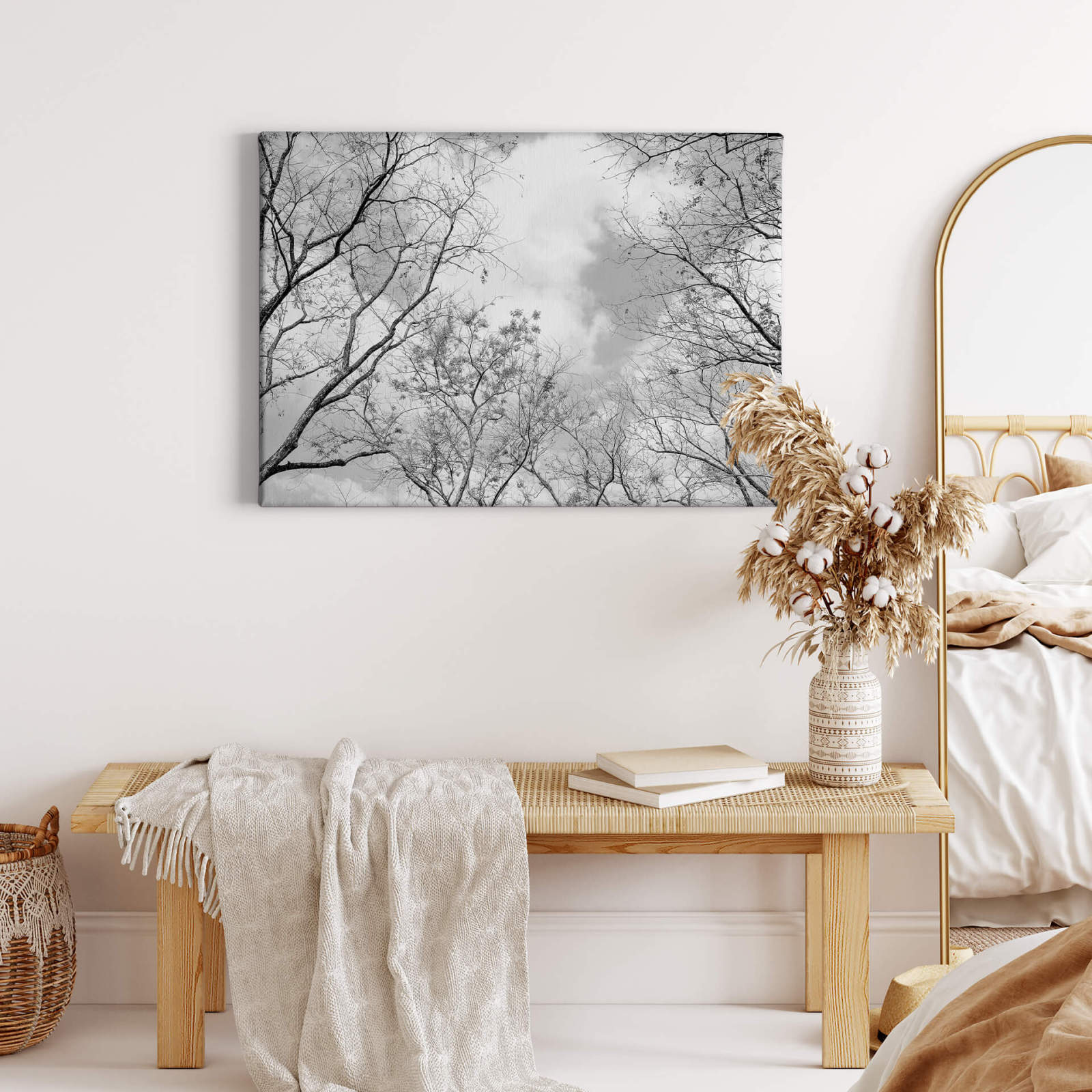 Leinwandbild BAUMKRONEN - weiß-schwarz - 70x50 cm