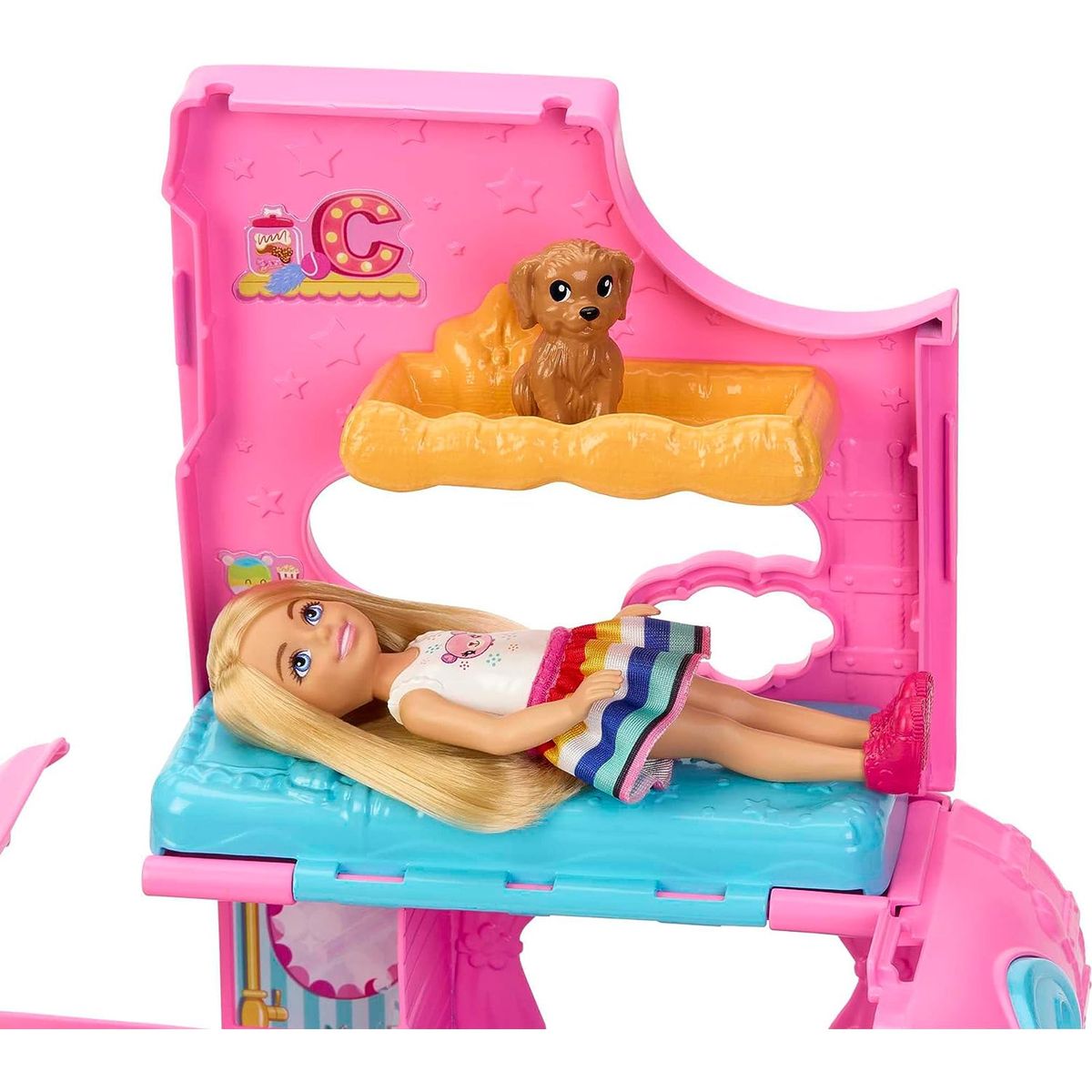 Mattel HNH90 - Barbie Chelsea - Spielfahrzeug mit Zubehör, 2 in 1 Camper