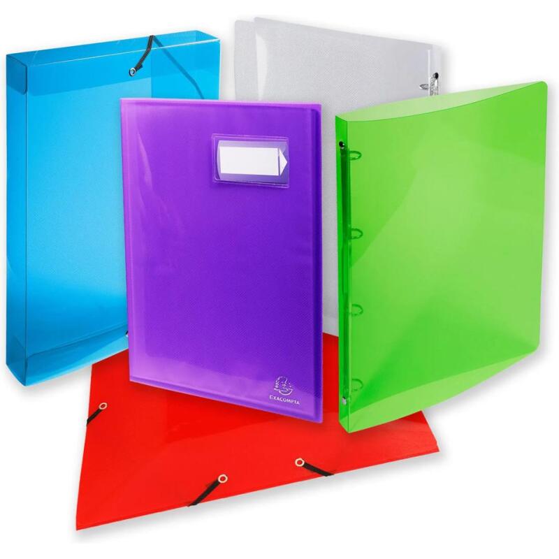 Classeur 4 anneaux plastifié Exacompta Crystal A4 maxi - Dos 4 cm transparent