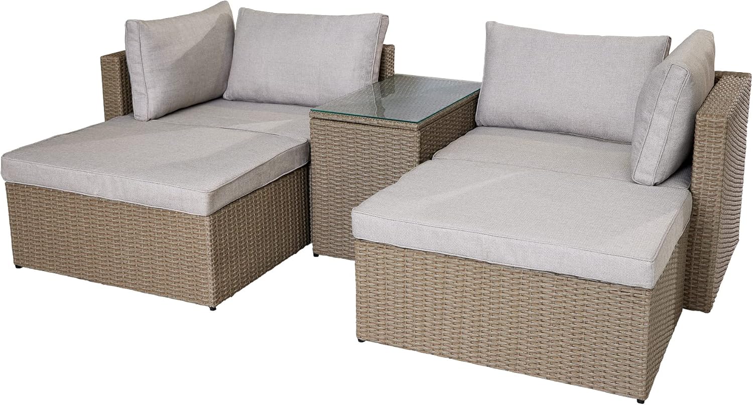 riess-ambiente.de Outdoor Garten Lounge Set XXL MODULAR Natur Polyrattan Sitzgruppe inklusive Kissen