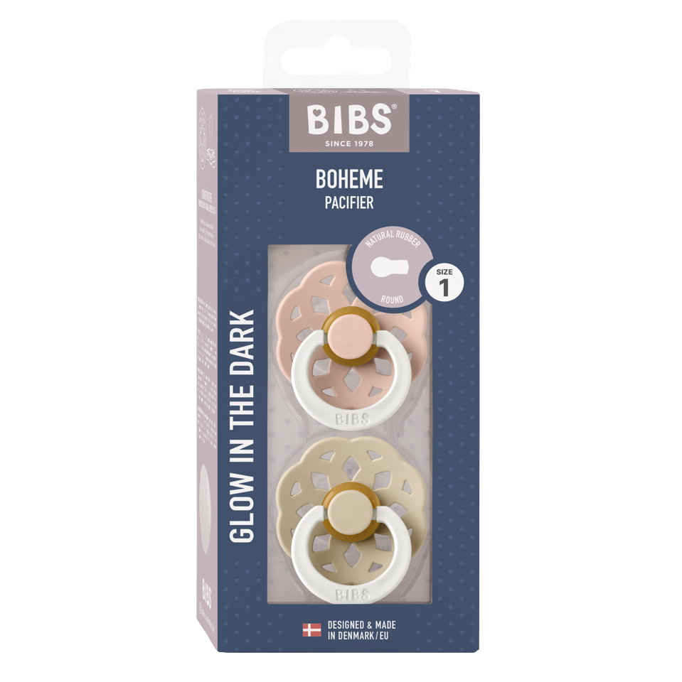 BIBS - Pacifier Boheme 2 PACK Latex - Blush GLOW/Vanilla GLOW - Size 1