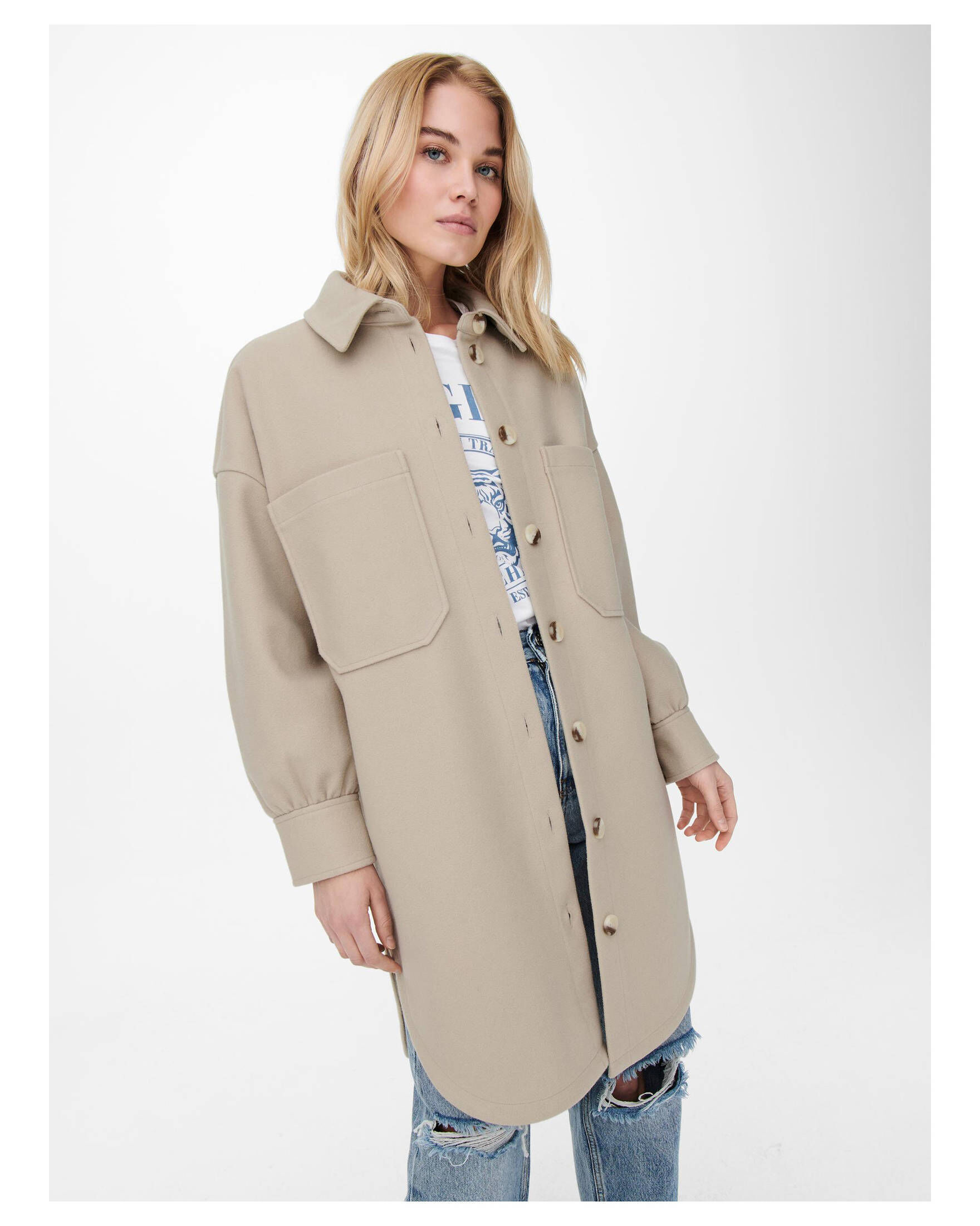 Only| Damen Hemdjacke ONLTRILLION L/S OVRS SHACKET PNT