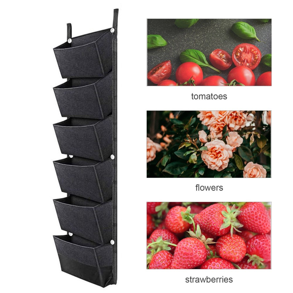(100x30cm) Hängende Filz Pflanzen Tasche Senkrechte Deko Blumenwand mit 6 Fächer - Grau