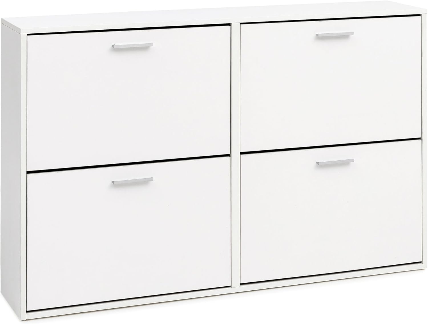 FineBuy Schuhkipper 120 x 81 x 24 cm mit 4 Klappen für bis zu 24 Paar Schuhe, Flur Schuhschrank, Schuhkommode, Schuhregal Weiß AU8685425