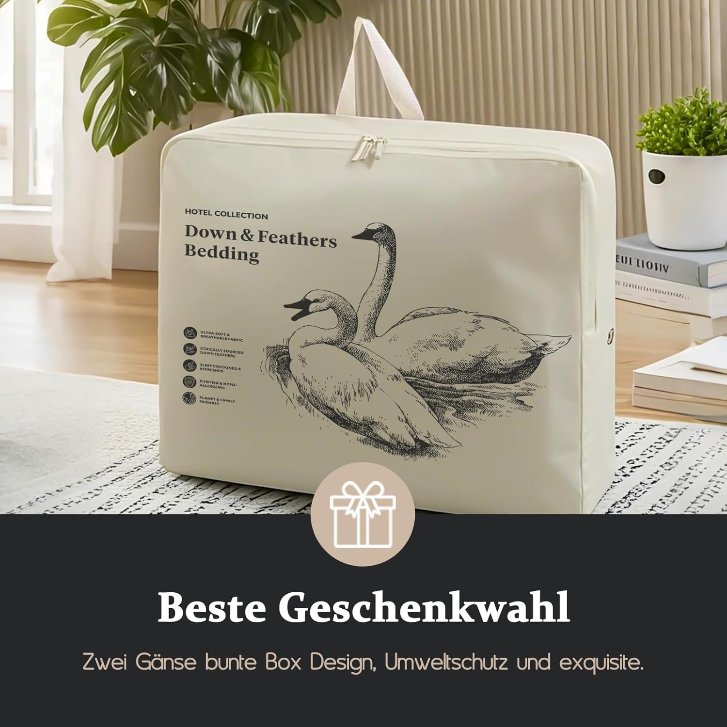 BPC Daunendecke 200x200 100% Bio-Baumwolle, 80% Daunen und 20% Federn 4 Jahreszeiten Bettdecke, Extra Weich Ganzjahresdecke, Atmungsaktiv Federbetten 200x200 cm, Fluffy Medium Down Duvet 2x2m