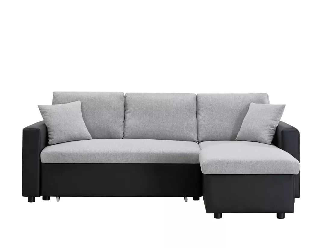 Canapé d'angle convertible et réversible en tissu gris clair et noir GAZUR II