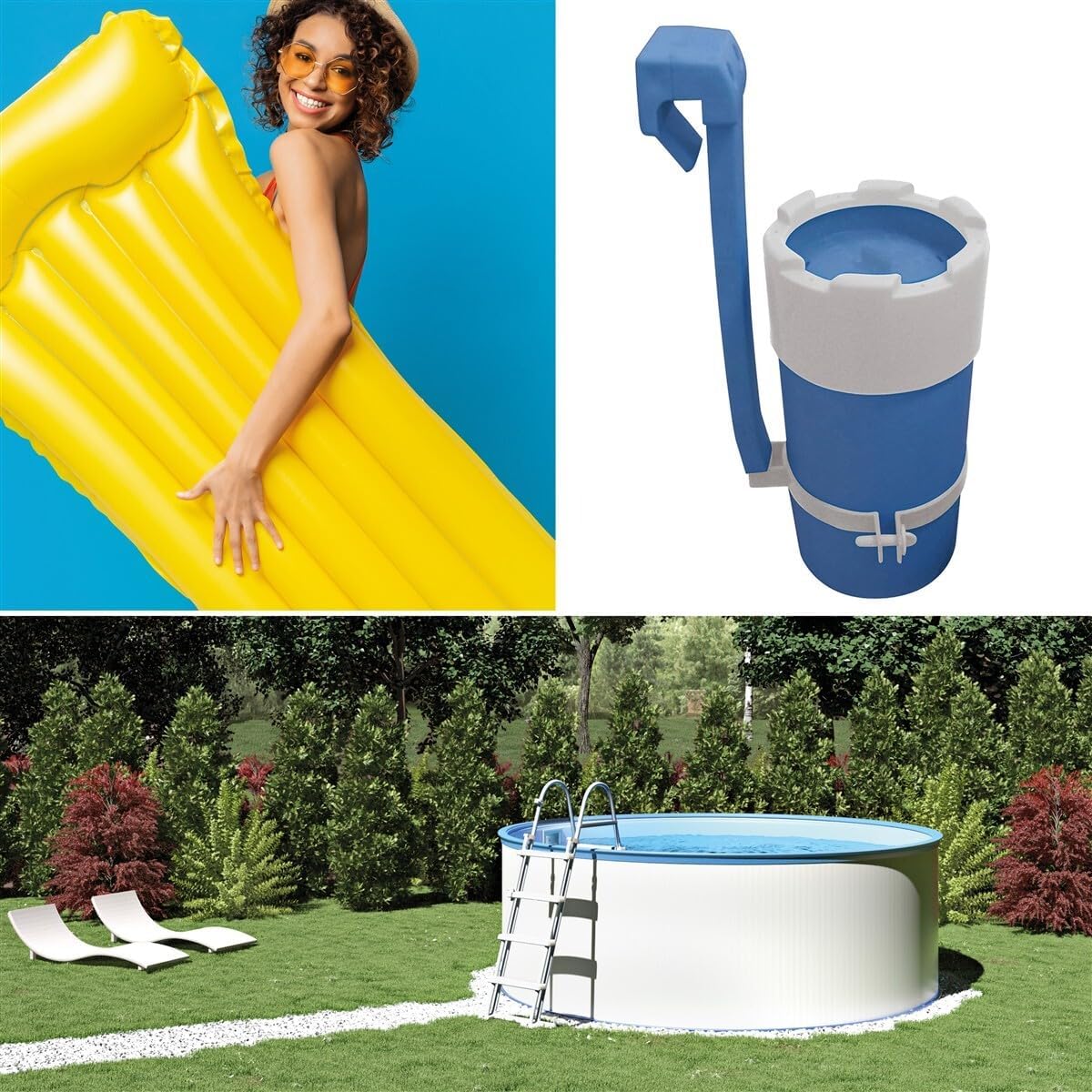 Medipool Schwimmbecken-Set Ø 3,50 x 1,20 m, Rundform, weiße Stahlwand, Blaue Innenhülle, Made in Europe, mit Kartuschenfilteranlage und Sicherheitsleiter