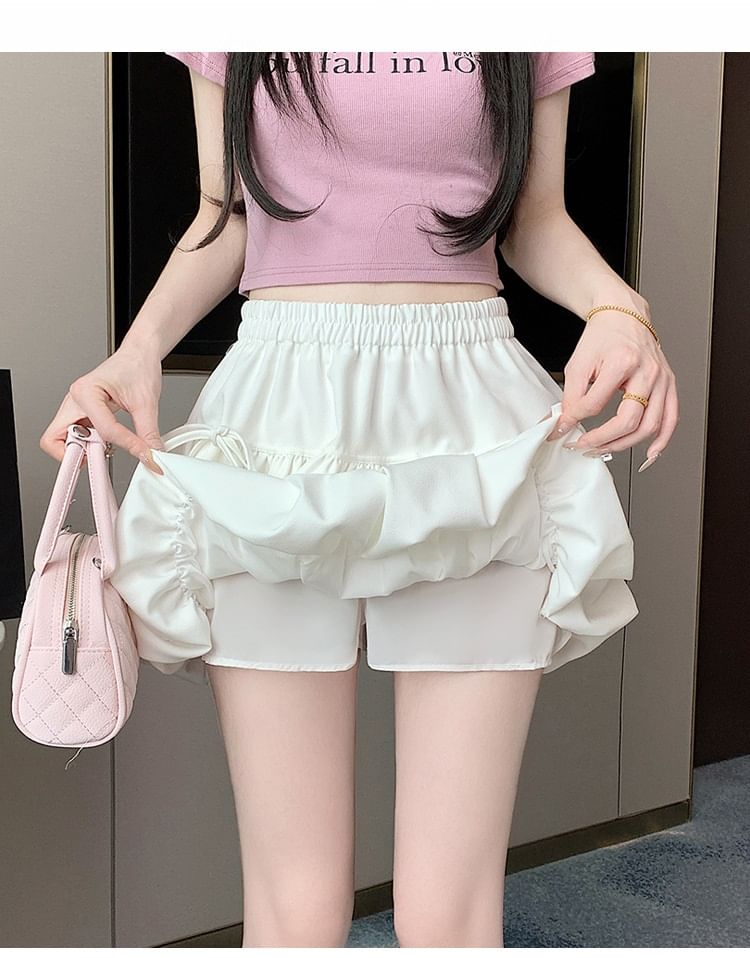 Yohana - Mini A-lijn rok met elastische taille en strik en bubbelzoom