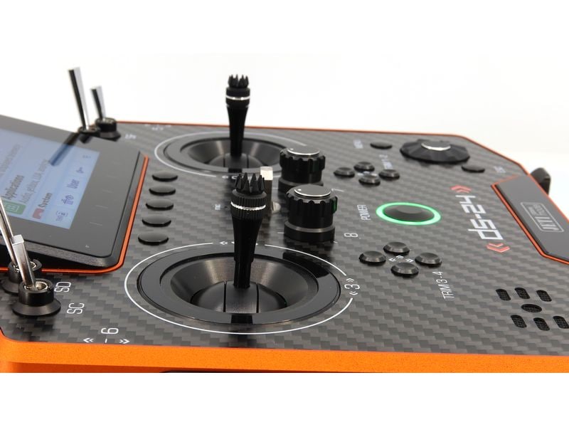 Jeti Fernsteuerung DS-24II Carbon Line Orange 24 Kanal, Dup Professioneller 24-Kanal-Sender mit Geber auf Rückseite und Carbon-Frontplatte