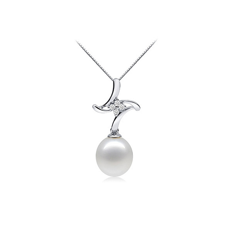 Pendentif en Argent 925, Perle de Culture blanche et Cubic Zirconia