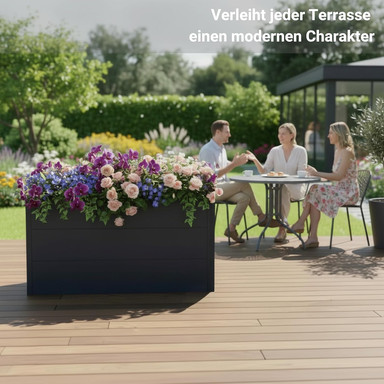 Hochbeet Metall Anthrazit 150x75x77cm - Premium Hochbeet aus pulverbeschichtetem Stahlblech für Garten & Balkon, Schneckenschutz, wetterfest, ideal für Kräuterbeet, Frühbeet & Blumenkasten