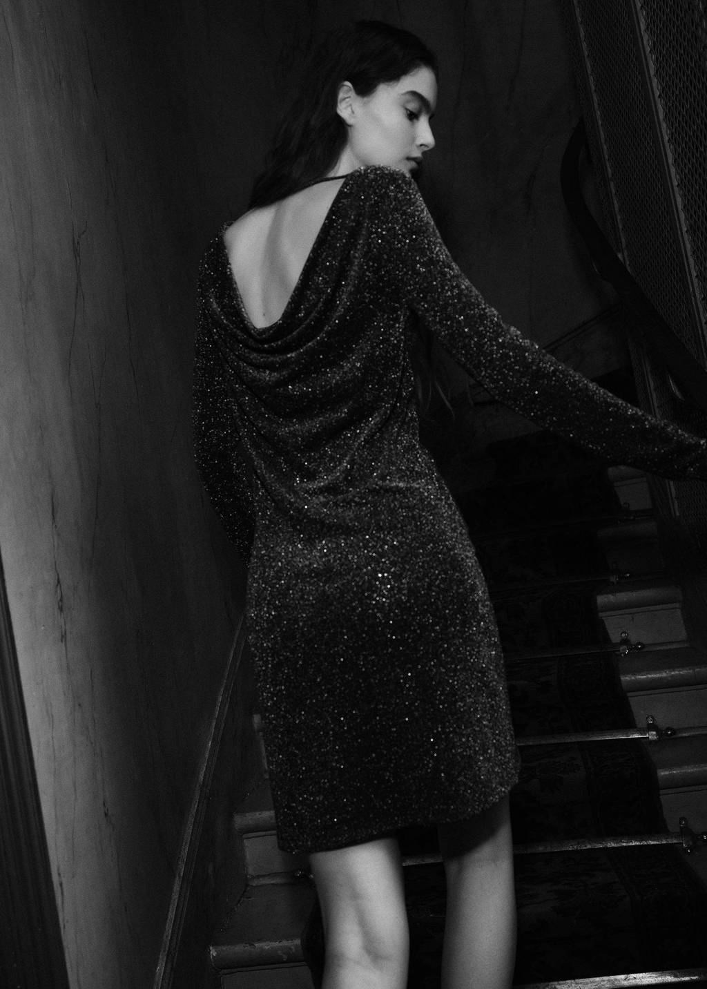 MANGO TEEN little black dress glitter zwart