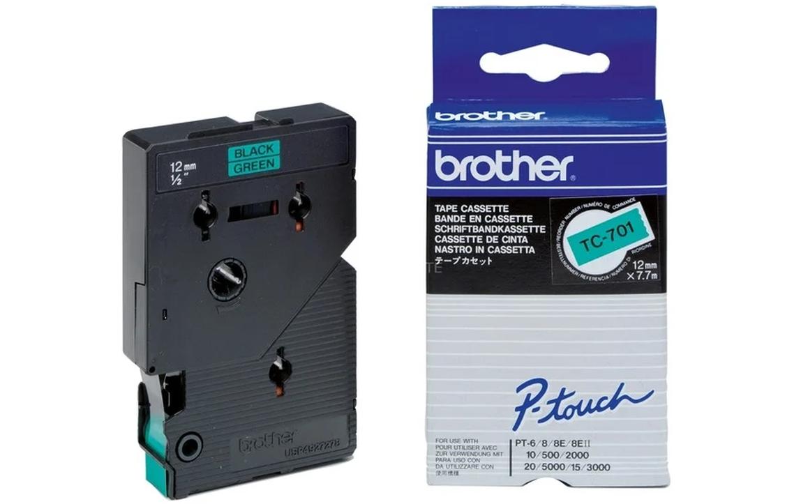Beschriftungsband TC-701 Schwarz auf GrünFarbband für Brother P-Touch-Geräte