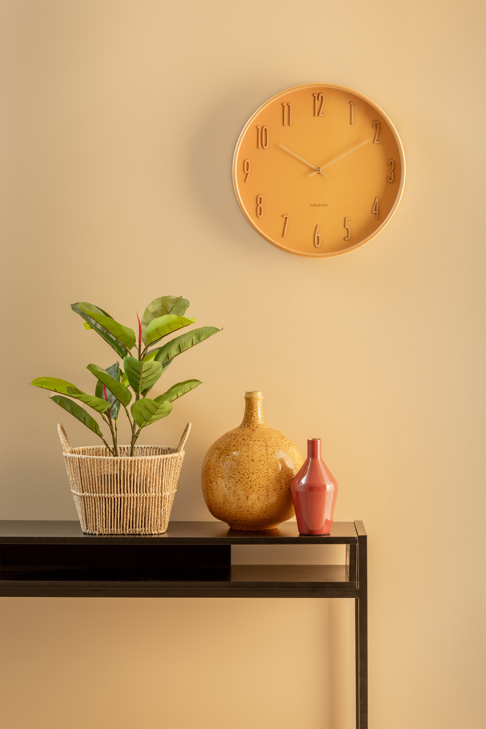 Wall clock Gracil wood ochre yellow