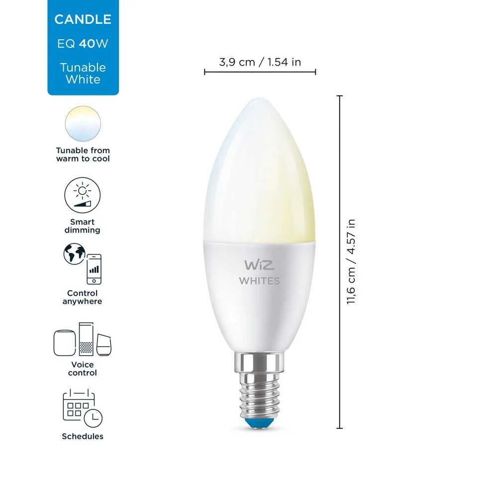 WiZ - C37 Candle E14 Tunable White til Smarte Hjem