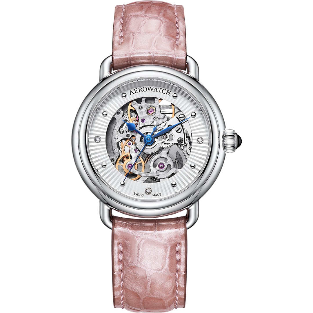 Aerowatch 1942 Lady Automatic Skeleton Leder rosa