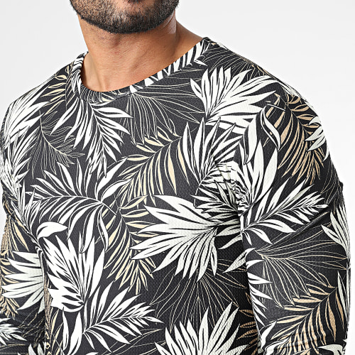 Tee Shirt Oversize Manches Longues Noir Floral